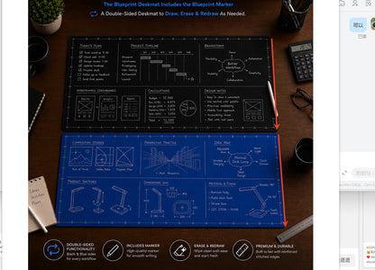 🤩The Blueprint Deskmat 💻✏️ A Double-Sided Deskmat to Draw, Erase & Redraw As Needed