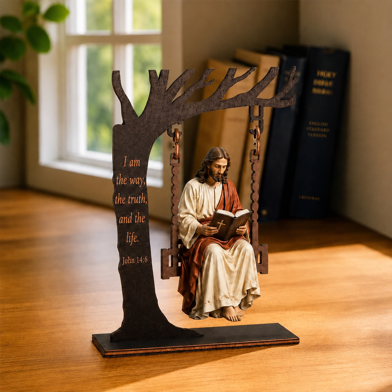 Jesus Swing Ornament – John 14:6 Faith Table Decor | Christian Bible Verse Home Decoration