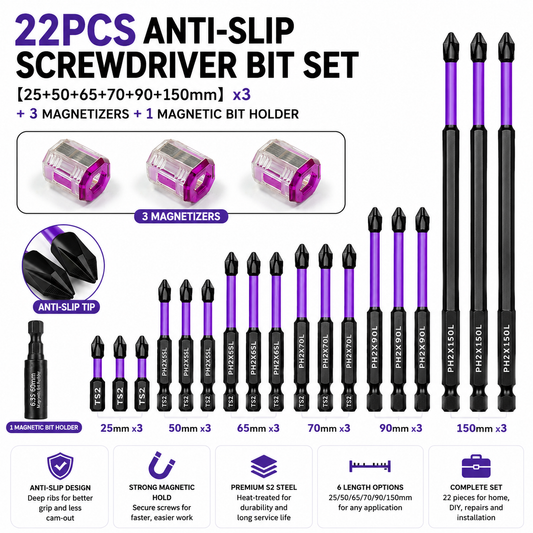 22PCS Magnetic Anti-Slip Screwdriver Bit Set | S2 Steel