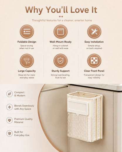 Foldable Wall-Mounted Trash Can for Kitchen Cabinet | Space-Saving Hanging Trash Bin