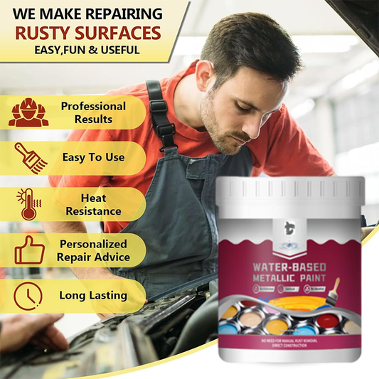Rust Converter Metallic Paint – One coat stops rust, no sanding, no fumes.  🔨