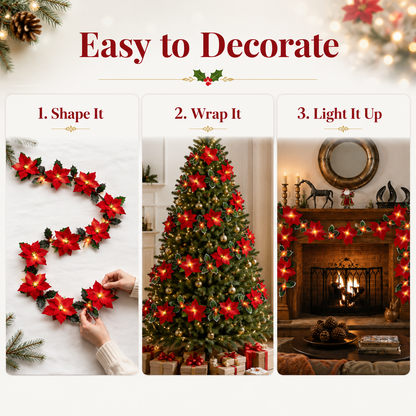 Poinsettia LED Garland Lights for Christmas Décor