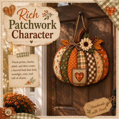 🍂🎃Autumn Retro Patchwork Pumpkin Door Hanging with Lights