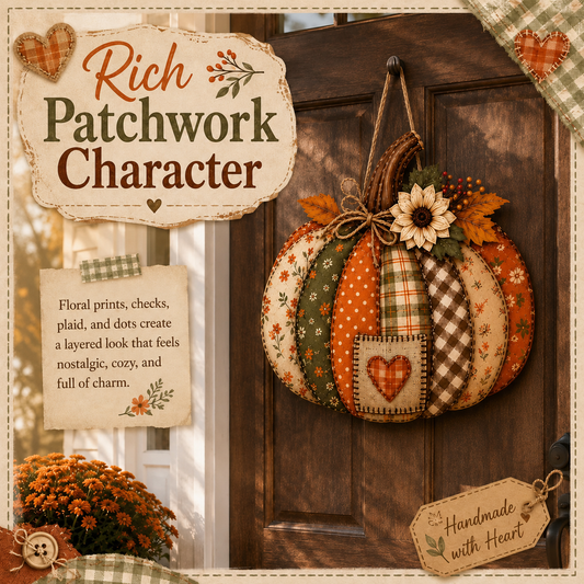 🍂🎃Autumn Retro Patchwork Pumpkin Door Hanging with Lights