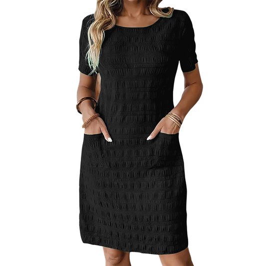 Women's Textured Knee-Length Crew-Neck Dress