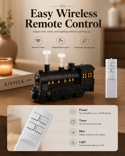 Vintage Train Aroma Diffuser with Jellyfish Mist & Remote Control