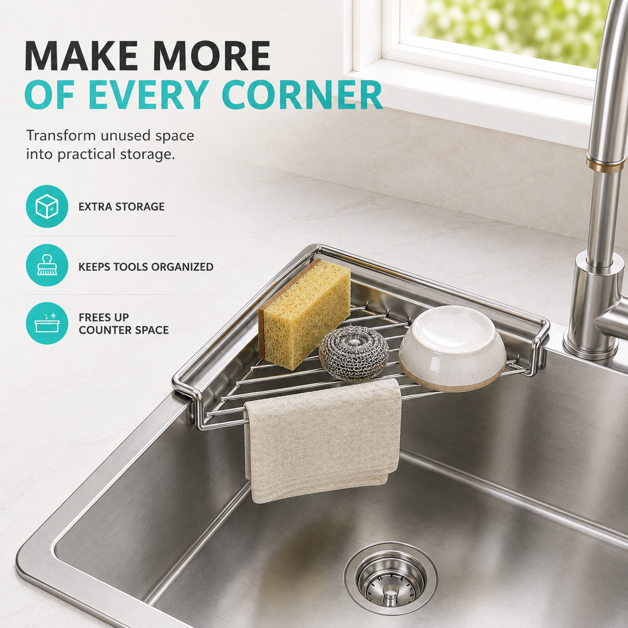 Stainless Steel Corner Sink Drying Rack | Space-Saving Organizer