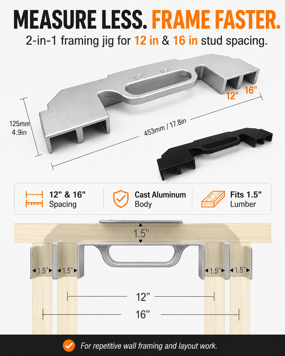 2-in-1 Framing Jig | 12" & 16" Stud Spacing Tool