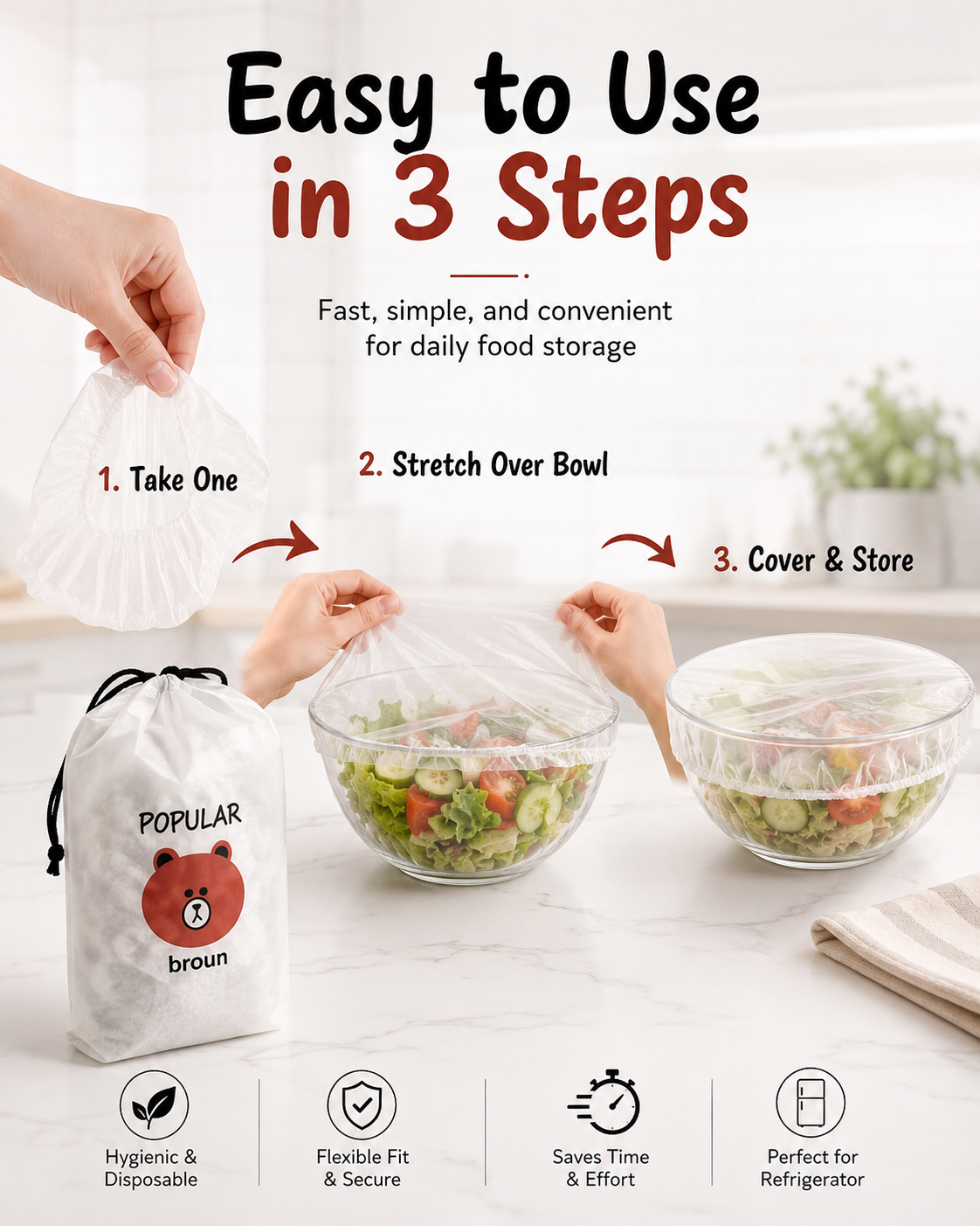 100PCS Disposable Elastic Food Covers for Bowls