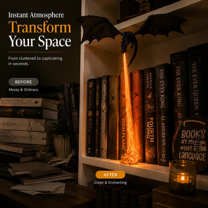 🐉Fire-Breathing Dragon Bookshelf Lamp | Fantasy Book Decor