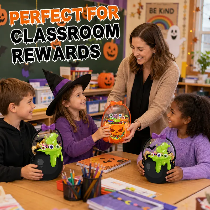 🎃 12-Pack Halloween Goodie Bags | Pumpkin & Cauldron Treat Bags🍭