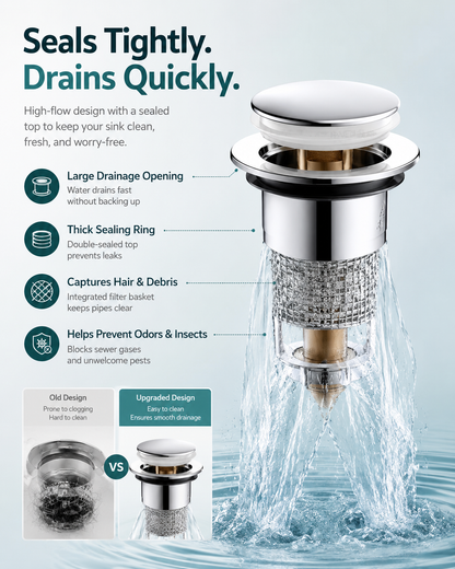 Upgraded Pop-Up Sink Drain Filter with Hair Catcher