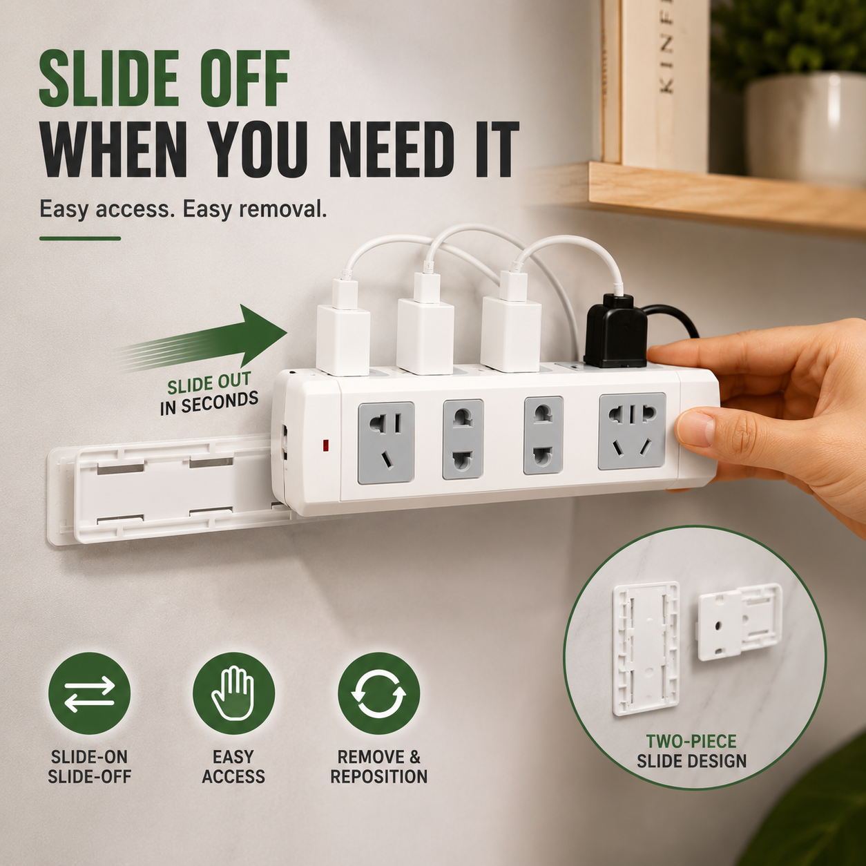 🔌10 Counts   Punch-Free Power Strip Holder – Peel, Stick & Organize
