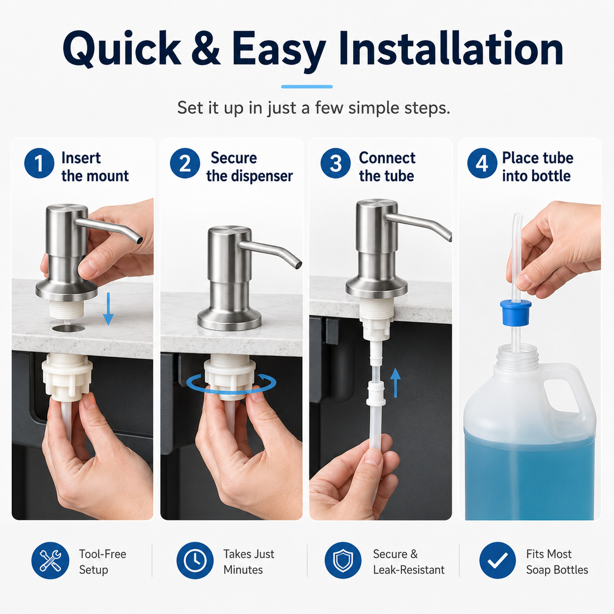Stainless Steel Sink Soap Dispenser with Refill Tube