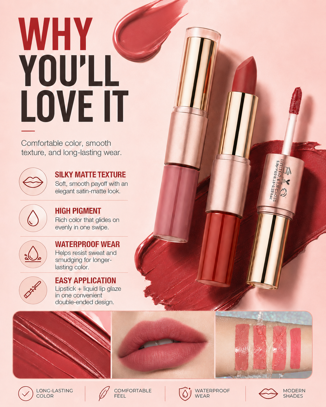2-in-1 Matte Lipstick & Liquid Lip Glaze | 12 Longwear Shades