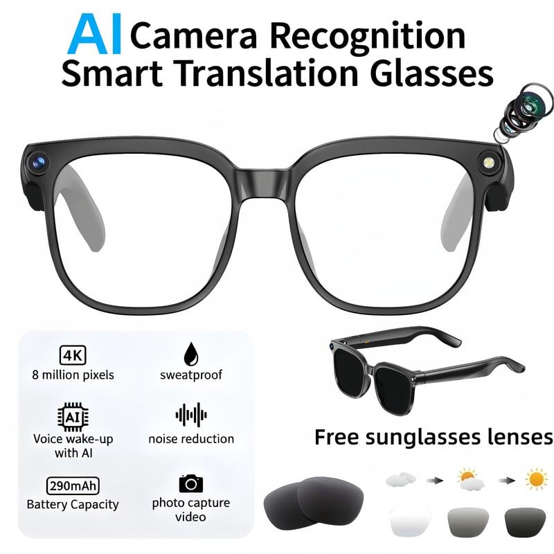 👓 AI Smart Translation Camera Glasses – 8MP HD Recording, Bluetooth Audio & Real-Time Translation in 160+ Languages 🌐