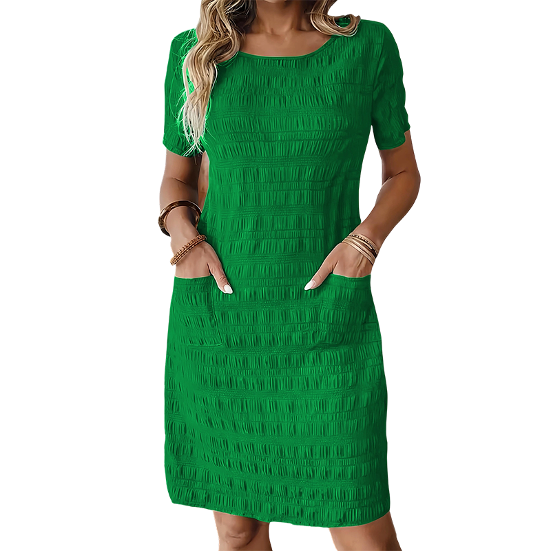 Women's Textured Knee-Length Crew-Neck Dress