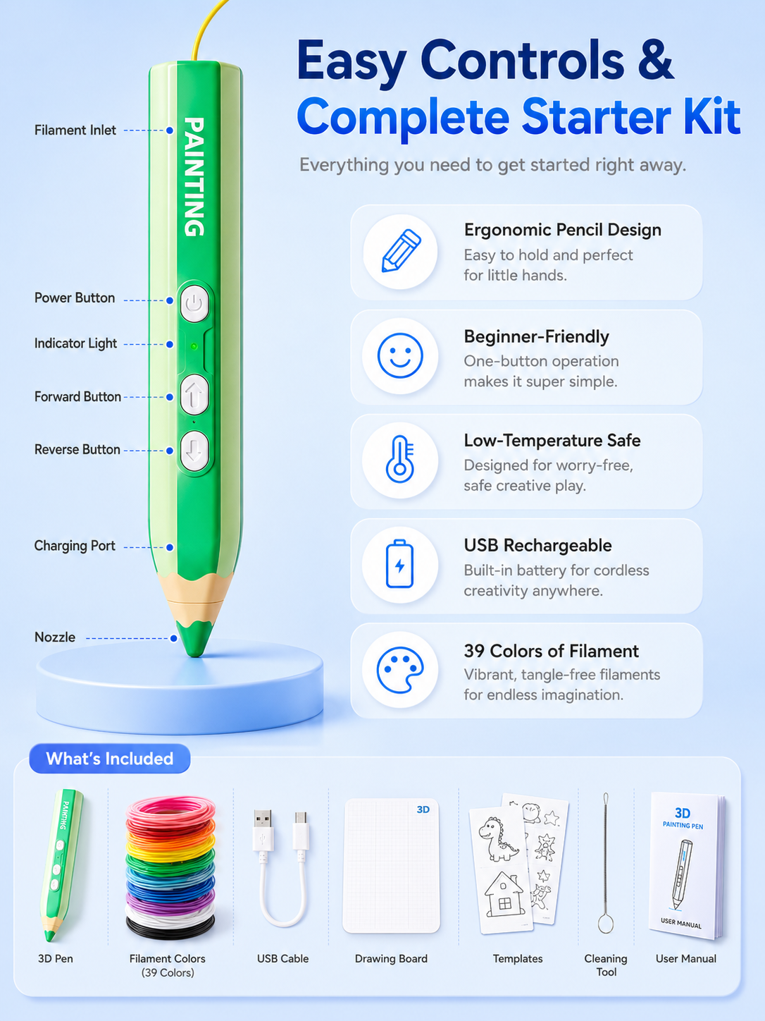 ✨ Kids 3D Printing Pen Kit | Low-Temperature Creative Toy