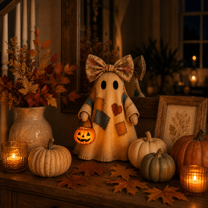 🔥 40% OFF TODAY - 👻🎃 Vintage Patchwork Ghost Decor(✨ LED Pumpkin Lantern）