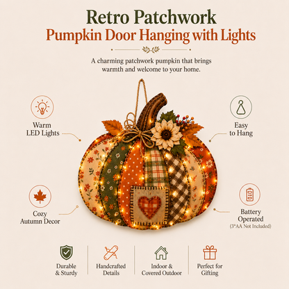 🍂🎃Autumn Retro Patchwork Pumpkin Door Hanging with Lights