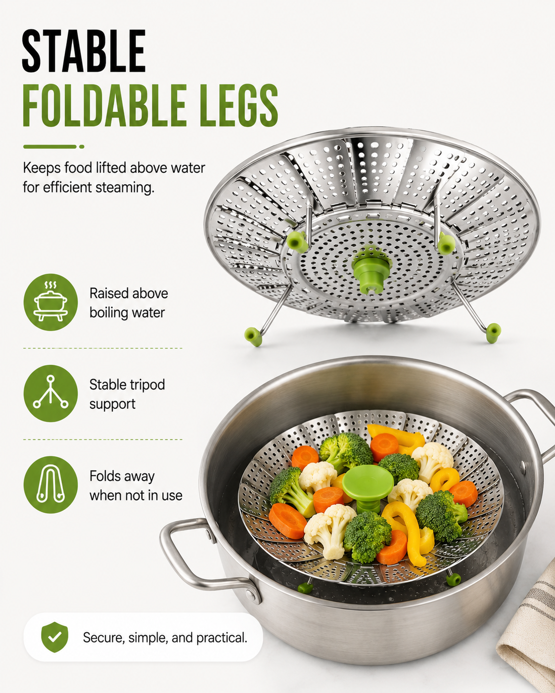 Expandable Stainless Steel Steamer Basket | Foldable Pot Insert