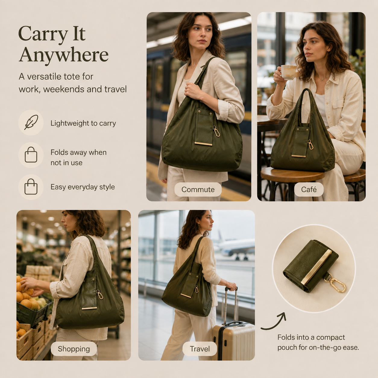 👜 Foldable Nylon Tote Bag – Lightweight Large Capacity Travel Bag