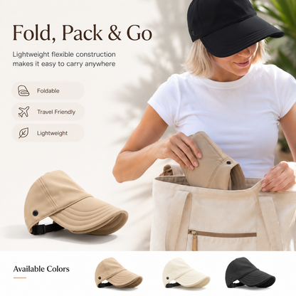 ☀️ Women’s Wide Brim Ponytail Sun Hat – Packable Full Face Shade Cap
