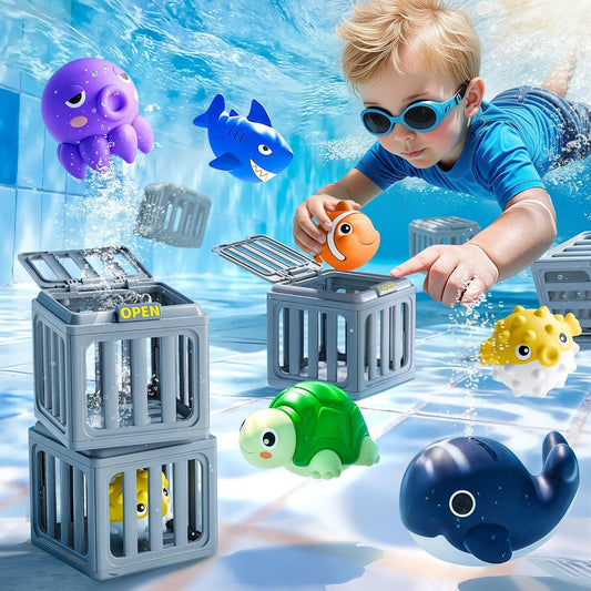 Kids Pool Diving Toys Play Set with Fish Box Floating Animals