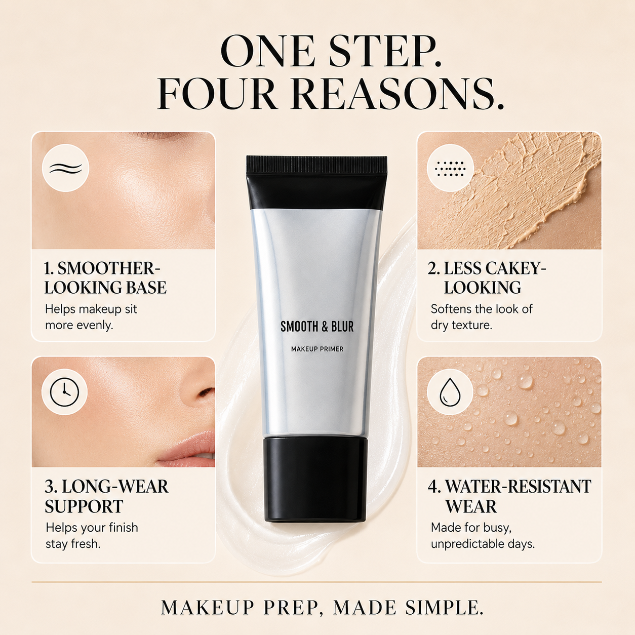 Smooth & Blur Makeup Primer – Water-Resistant Long-Wear Base