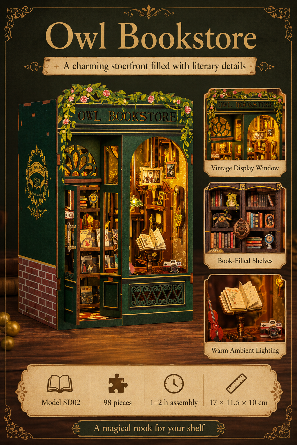 DIY Miniature Book Nook Kit with LED Lights