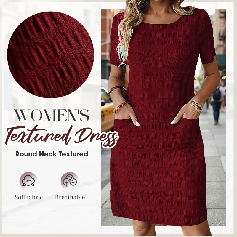 Women's Textured Knee-Length Crew-Neck Dress