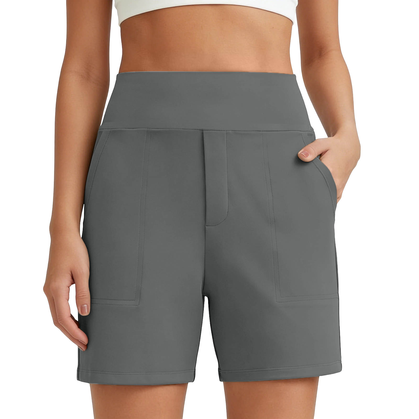 Comfy High-Waisted Bermuda Shorts with Pockets
