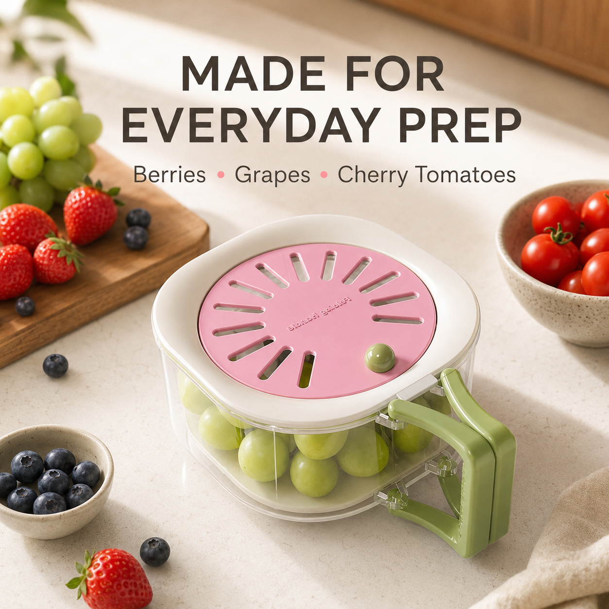 3-in-1 Fruit Washer & Strainer Container with Lid | Fivorauw