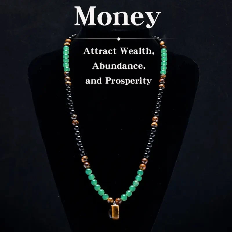 ✨ Money Attraction Necklace With GreenAventurine & Tiger Eye Pendant Healing Crystal Stone
