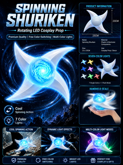 LED Spinning Light Blade – 7-Color Cosplay Prop