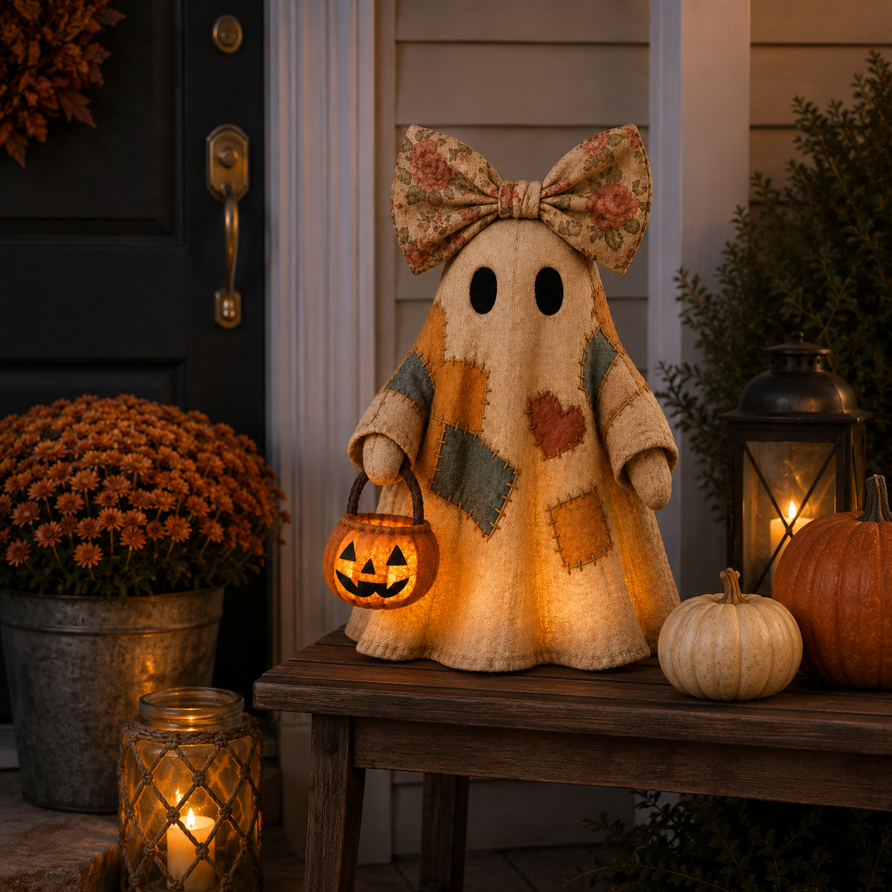 🔥 40% OFF TODAY - 👻🎃 Vintage Patchwork Ghost Decor(✨ LED Pumpkin Lantern）