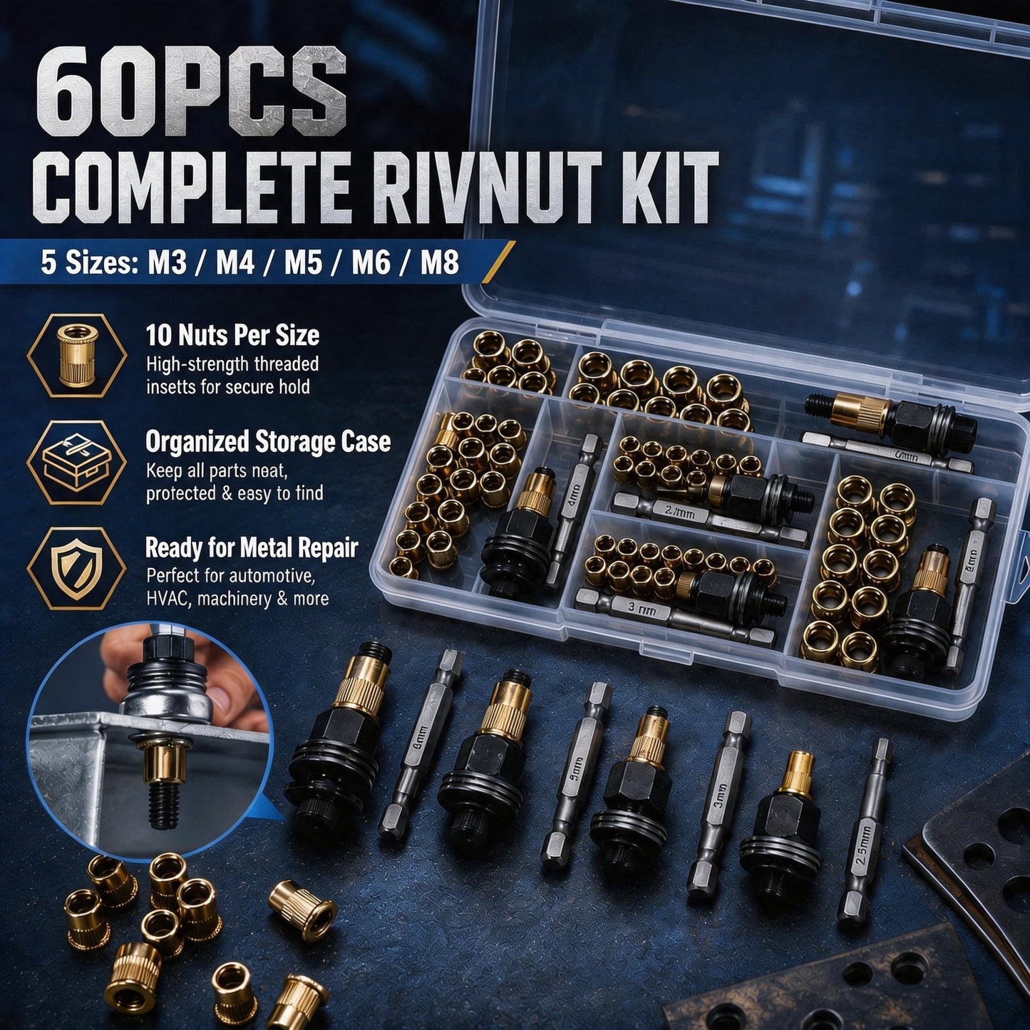 Rivet Nut Installation Kit – 60PCS & 70PCS M3–M10 Options