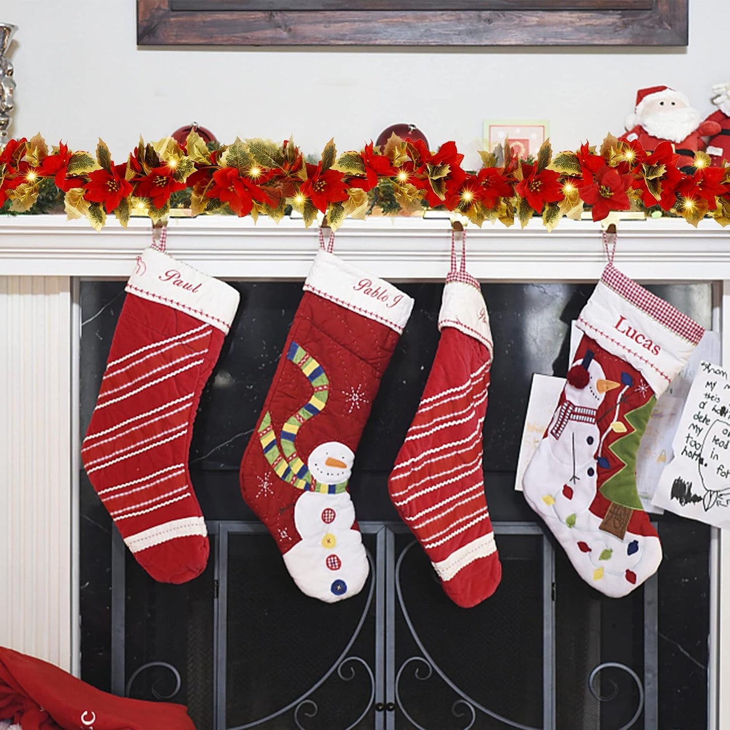 🎄 Red Poinsettia Christmas String Lights | LED Tree & Staircase Holiday Decor