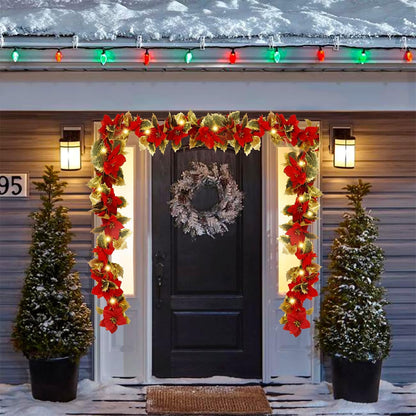 🎄 Red Poinsettia Christmas String Lights | LED Tree & Staircase Holiday Decor