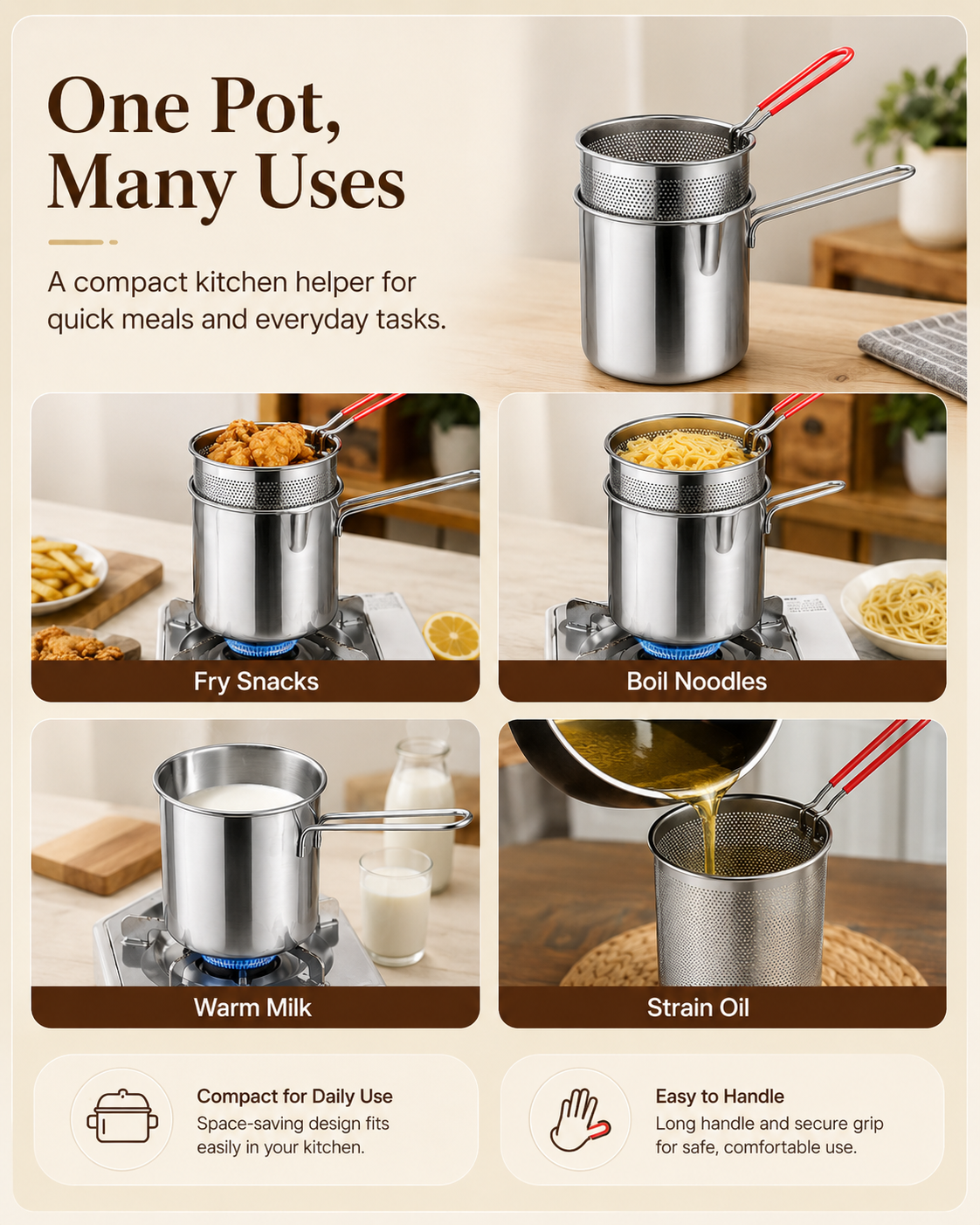 Stainless Steel Deep Fryer Set - 1-Person Mini Pot with Fry Pot, Filter Basket & Food Clip 🍳