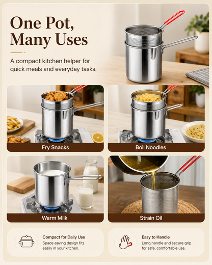 Stainless Steel Deep Fryer Set - 1-Person Mini Pot with Fry Pot, Filter Basket & Food Clip 🍳