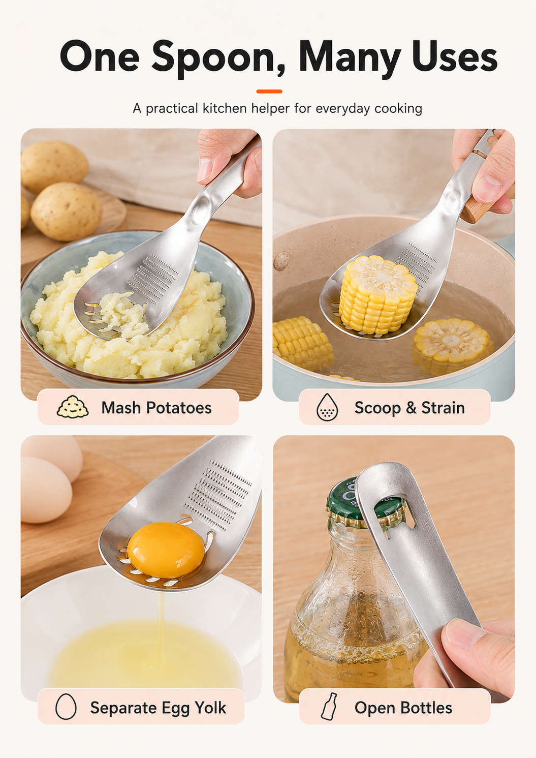 Multifunctional Garlic & Ginger Grater Spoon | Stainless Steel