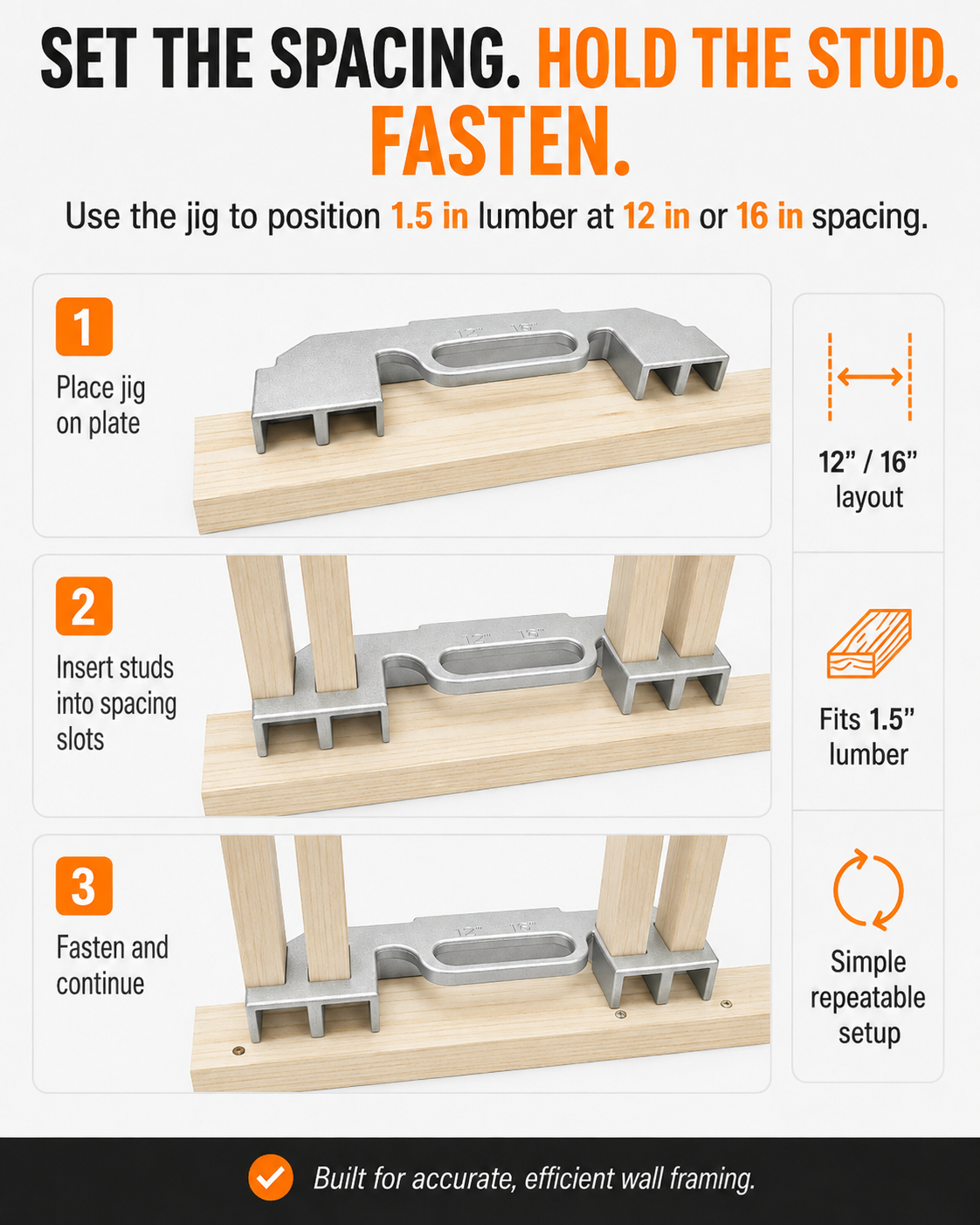 2-in-1 Framing Jig | 12" & 16" Stud Spacing Tool