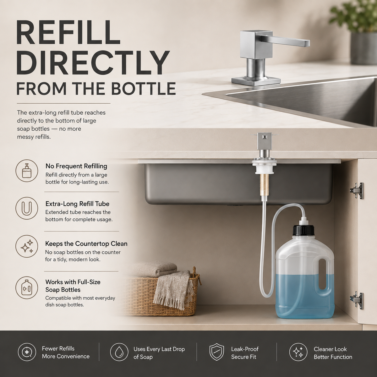Stainless Steel Sink Soap Dispenser with Refill Tube