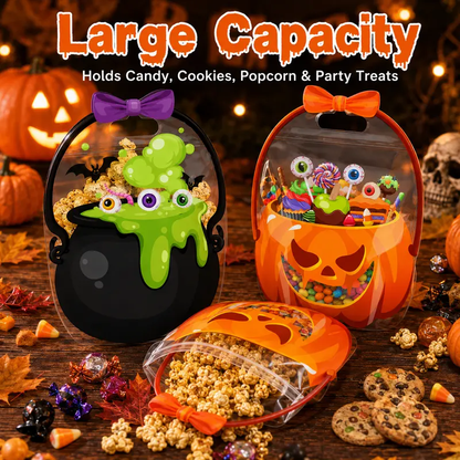🎃 12-Pack Halloween Goodie Bags | Pumpkin & Cauldron Treat Bags🍭