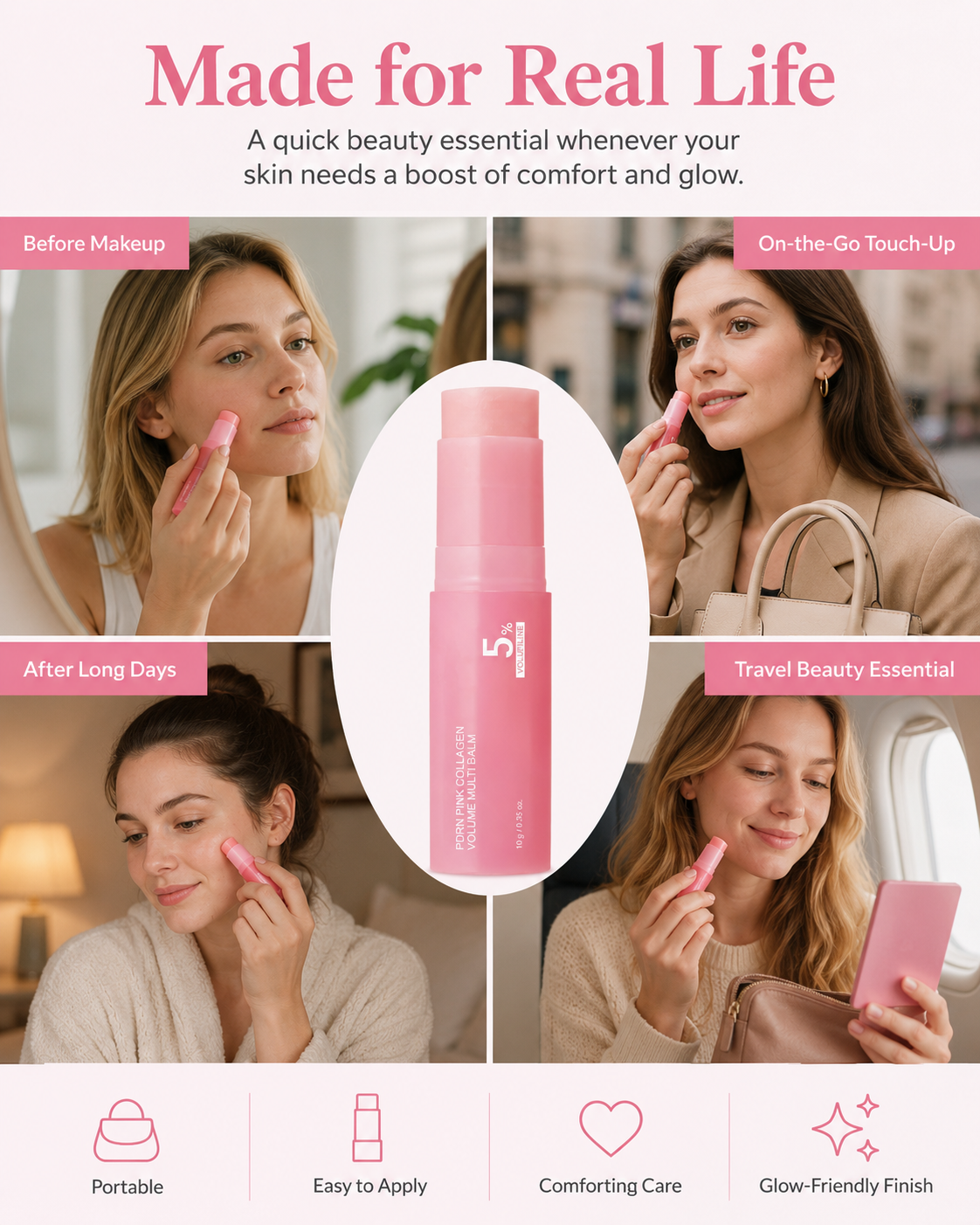 💜LAST DAY - BUY 1 GET 1 FREE PDRN Pink Collagen Multi Balm Stick for Dewy-Looking Skin