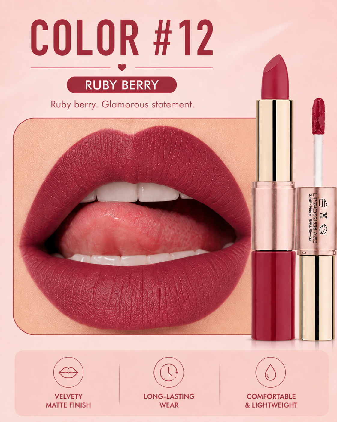 2-in-1 Matte Lipstick & Liquid Lip Glaze | 12 Longwear Shades