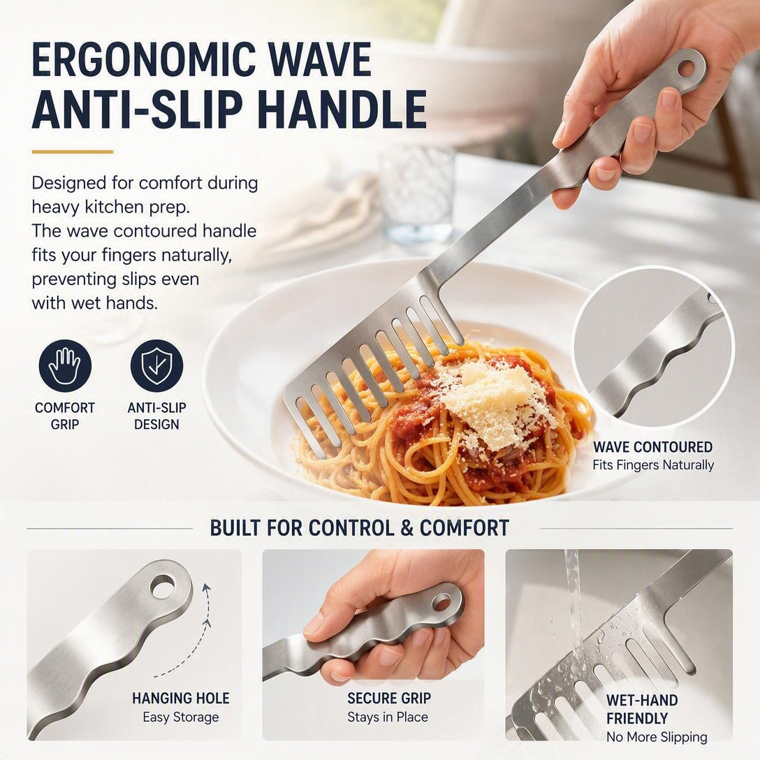 Stainless Steel Spaghetti Comb & Pasta Server | Easy Grip