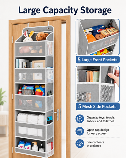 5-Tier Over-the-Door Hanging Organizer with Mesh Pockets
