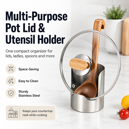 Stainless Steel Pot Lid & Utensil Holder | Kitchen Organizer